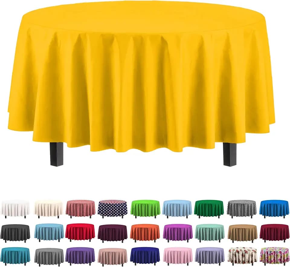 Exquisite Yellow Round Plastic Table Cloth Disposable 6 Pack - 84 Inch Round Tablecloth for Tables up to 6 Foot - Waterproof Table Cover for Party Wedding Birthday Graduation BBQ Catering
