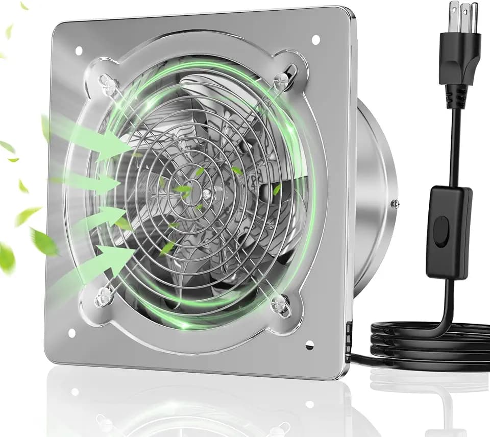 8" Kitchen Exhaust Fan, Metal Wall Mount Vent Fan with Power Cord