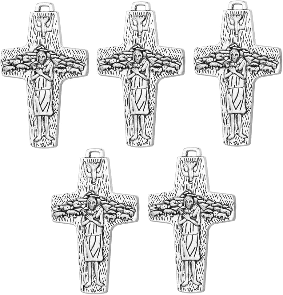 The Good Shepherd Pope Francis Papal Cross/Holy Face Reparation Cross/Our Lady of Medjugorje Cross/St.Benedict Exorcism Budded Cross Crucifixion Pendant for DIY Necklace Rosary Chaplet Part