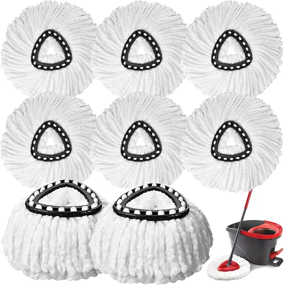 8PCS Spin Mop Replacement,100% Microfiber,Machine Washable,360° Rotation