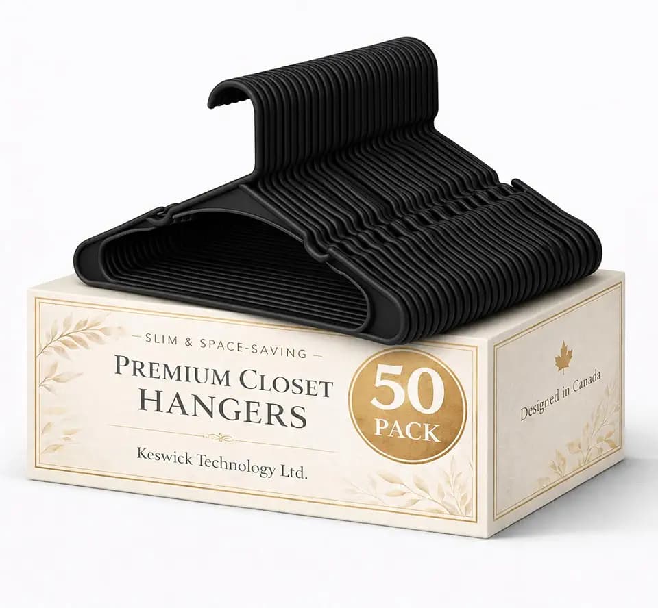50 Pack Black Plastic Hangers, Space Saving Closet Hangers with Non-Slip Notches, Durable Slim Hangers for Shirts, Dresses, Jackets, Pants
