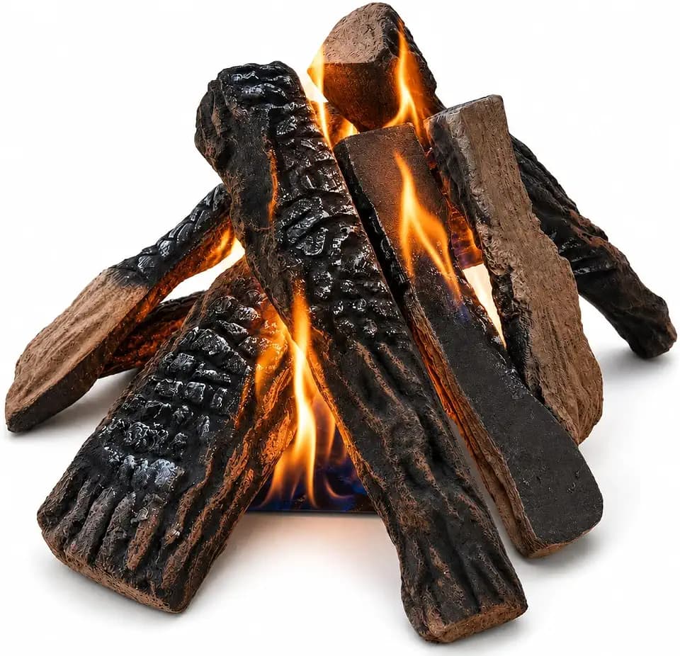 10PCS Ceramic Fireplace Logs Set, Realistic Gas Fire Logs