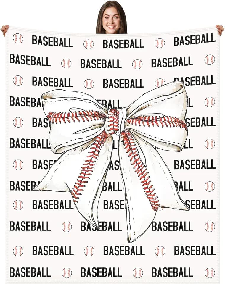 50x60 Baseball Bow Throw Blanket Sports Gift for Girls Boys