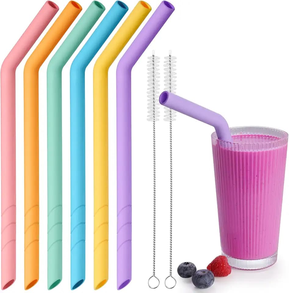 NiHome 6 PCS Extra Wide Reusable Bent Silicone Straws for Boba & Smoothies