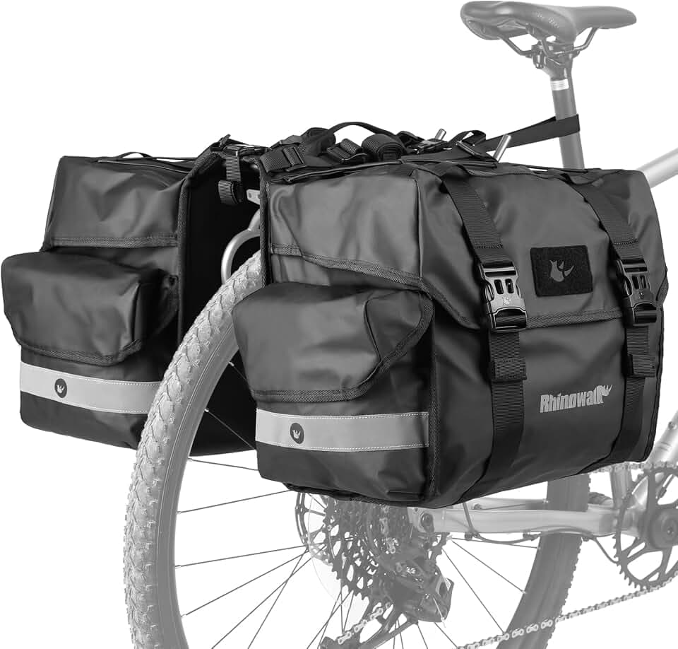 Rhinowalk Bike Pannier Bag with Rain Cover 40L Waterproof Bicycle Double Pannier Bags with Support Plate for Long Distance Riding Saddle Pouches for Bike Rear Rack Cycling Accessories(Black)