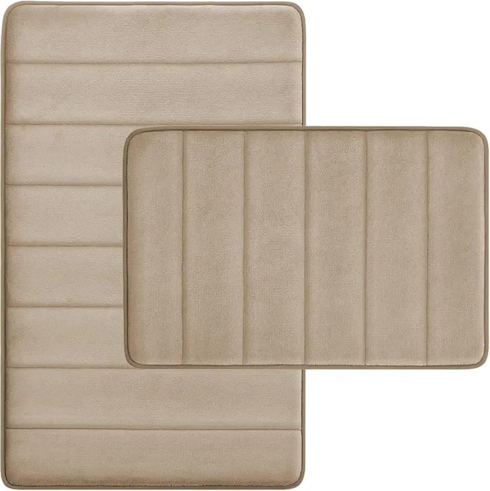 RUN HELIX Bathroom Rugs Set 2 Piece Memory Foam Bath Non-Slip Bath Mat,Washable Room Mats,Absorbent Shaggy Rugs Super Soft Kitchen Mats, Batroom Carpets for Bathroom,Tub,Shower Home Decor(Beige)