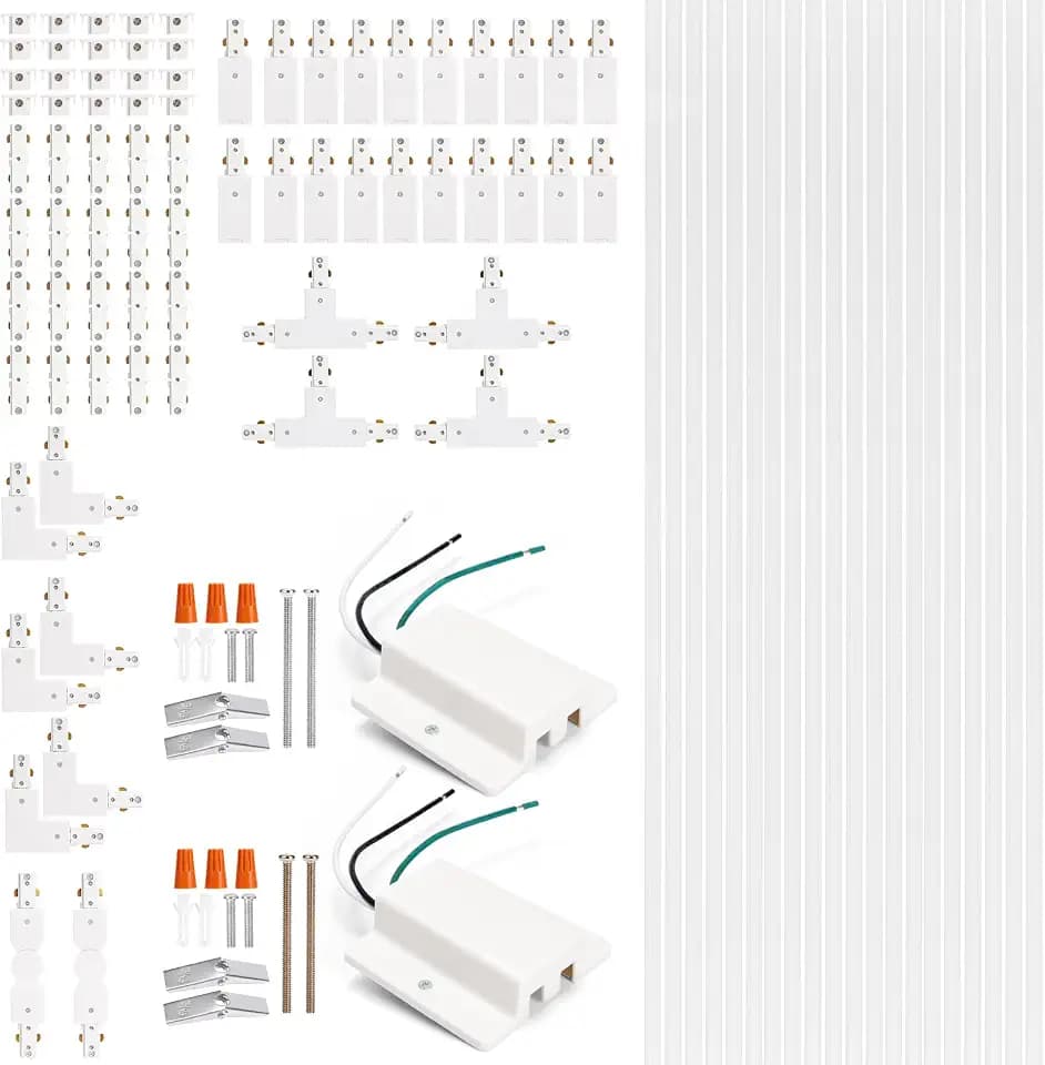 H Track Lighting Rails Kit - iCreating 65.6ft White Track Lighting Tracks 3 Wire with Floating Canopy Connector, L Connector, I and T Connectors for Single Circuit H Type LED Tracks Light Head
