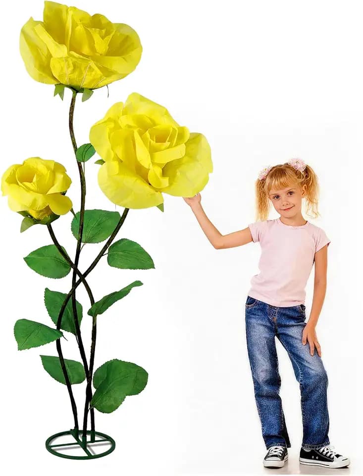 3Pcs Large Flowers Artificial Flower Decoration, Giant Artificial Flower Art Decor for Garden, Hote, Office, Home Farmhouse Decor, Wedding, Art Gallery, Store (Yellow)