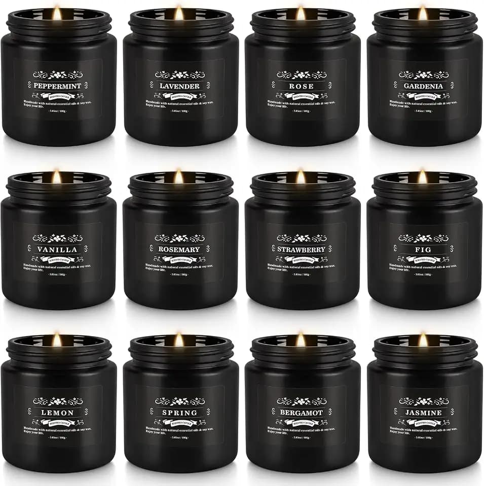 LIVEN 12 Stück Duftkerzen mit zusätzlichen natürlichen ätherischen Ölen, 86 ml, geeignet für verschiedene Festivals, Partys, Yoga, Vatertagsgeschenk und Heimduft