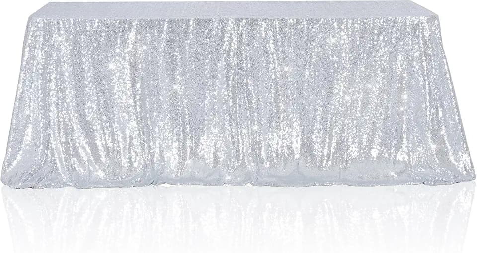 Poise3EHome Silver Sequin Tablecloth 60×102 Inch Rectangle Seamless Glitter Tablecloth for Baby Shower Birthday Christmas Party Wedding