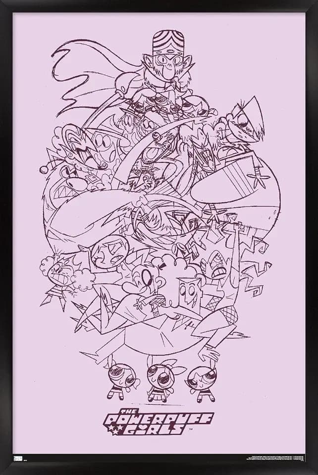 Trends International The Powerpuff Girls - Group Sketch Wall Poster, 22.4L x 14.7W, Black Framed Version