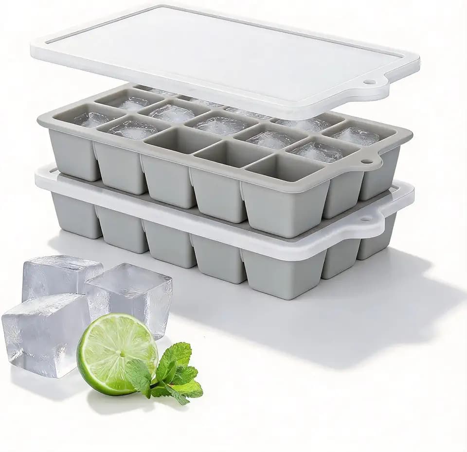 Silicone Ice Cube Tray 2 Pack, HANCELANT Ice Cube Mold, Ice Trays for Freezer with Lid for Whiskey, Cocktail, Drinks and Food, Freezer, BPA Free, Easy Release