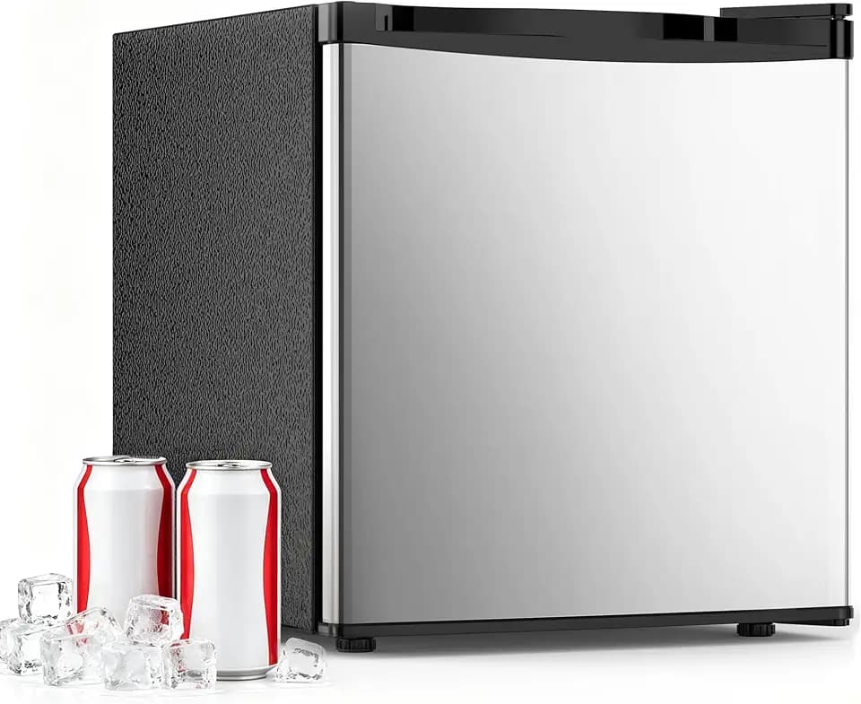 Antarctic Star Mini Fridge, Rated 1.6 cu.ft, Small Upright Refrigerator with Removable Shelves, 7 Adjustable Thermostat, Low Noise for Bedroom/Apartment/Office,Silver