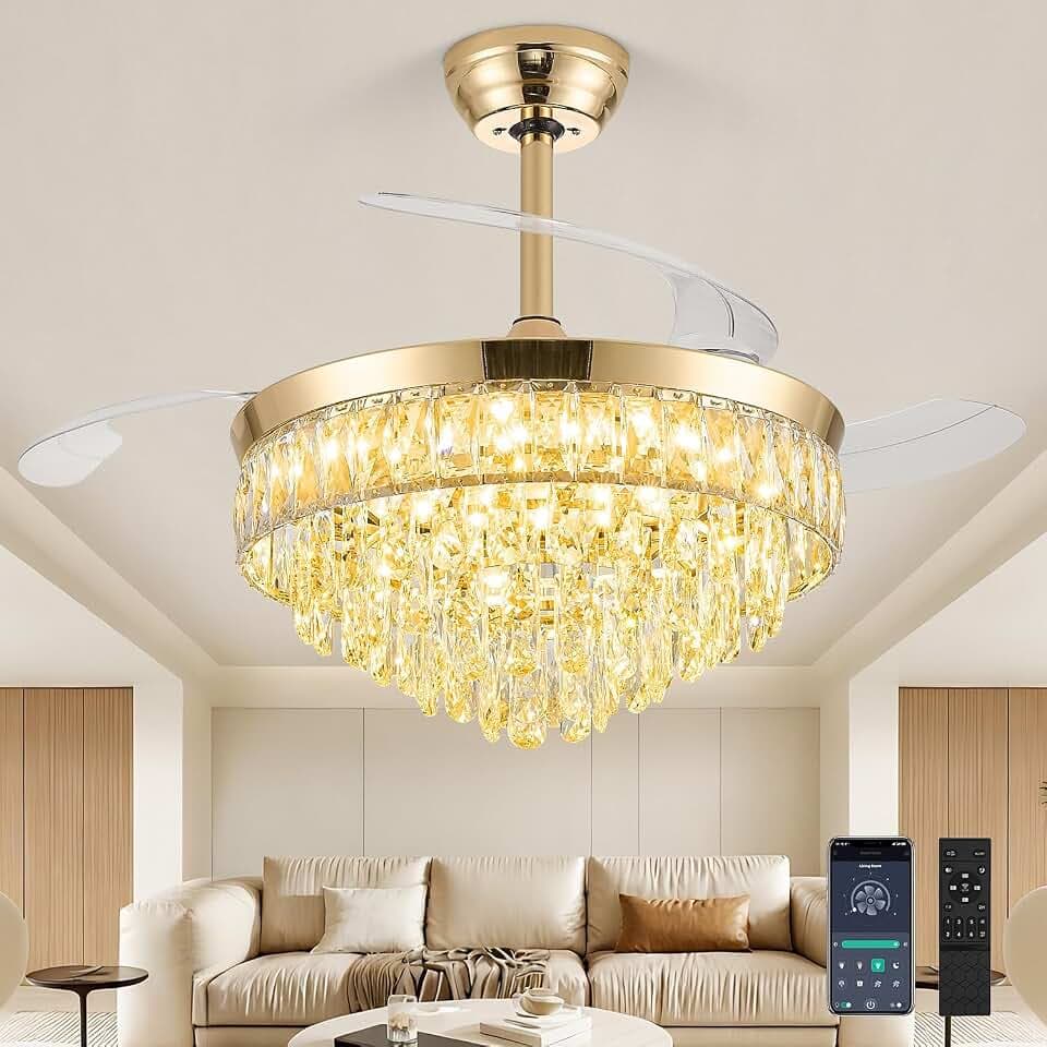 48'' Fandelier Ceiling Fan with Light, Chandelier Fan, Gold