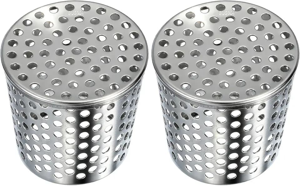Stainless Steel Downspout Gutter Guard (Fits 3"-2.4" Pipes), Perforated Basket Strainer & Roof Drain Filter - Heavy Duty Metal Anti-Clog Cover for Debris, Pine Needles & Rodents 2 Pack
