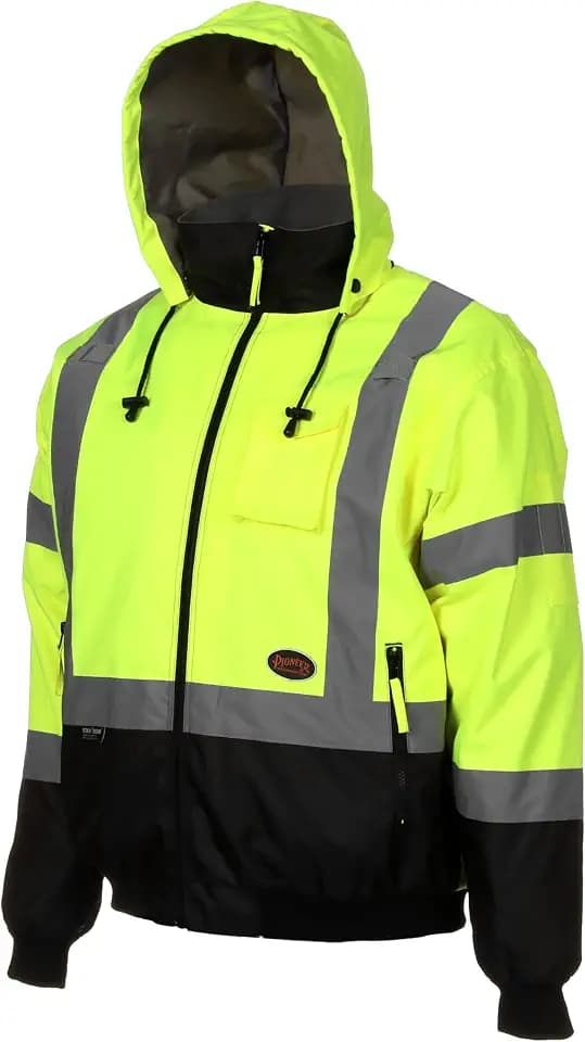 Pioneer Hi Vis Work Jacket for Men - Waterproof Safety Bomber with Reflective Tape