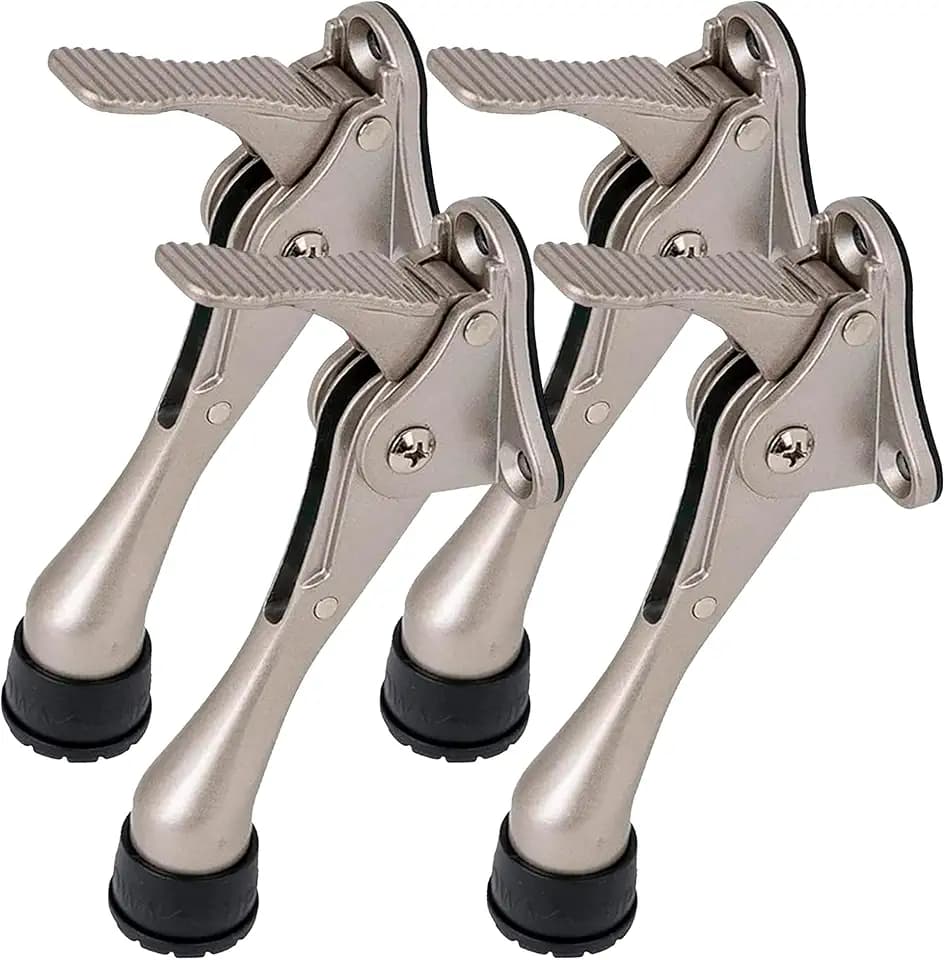 HA SHI 4 Stoppers Kickdown Door Stop for Bottom of Door, 4 in, Satin Nickel