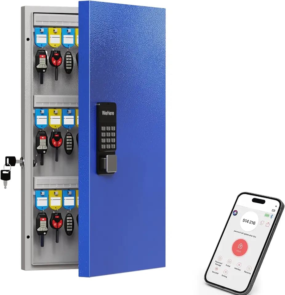 WeHere 48-Key Key Lock Box Wall Mount – Commercial Smart Key Cabinet Organizer with App, One-Time Code, Bluetooth & WiFi Unlock (Sold Separately), Key Management System for School, Rental, Office