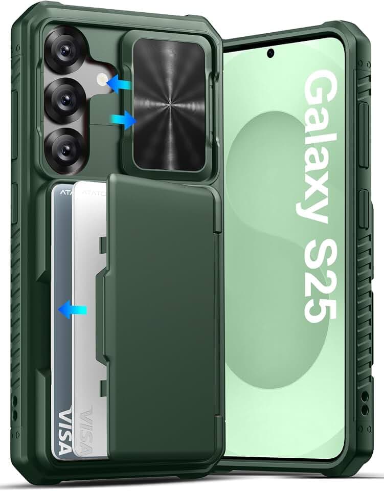 ATATOO for Samsung Galaxy S25 Wallet Case with Card Holder (4 Cards), Green