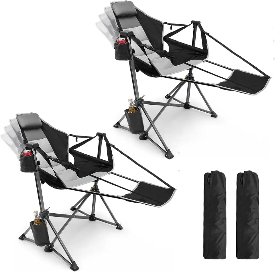 HOPERAN Hammock Camping Chair with Footrest 400lb Swing Chair, Black 2 Pack