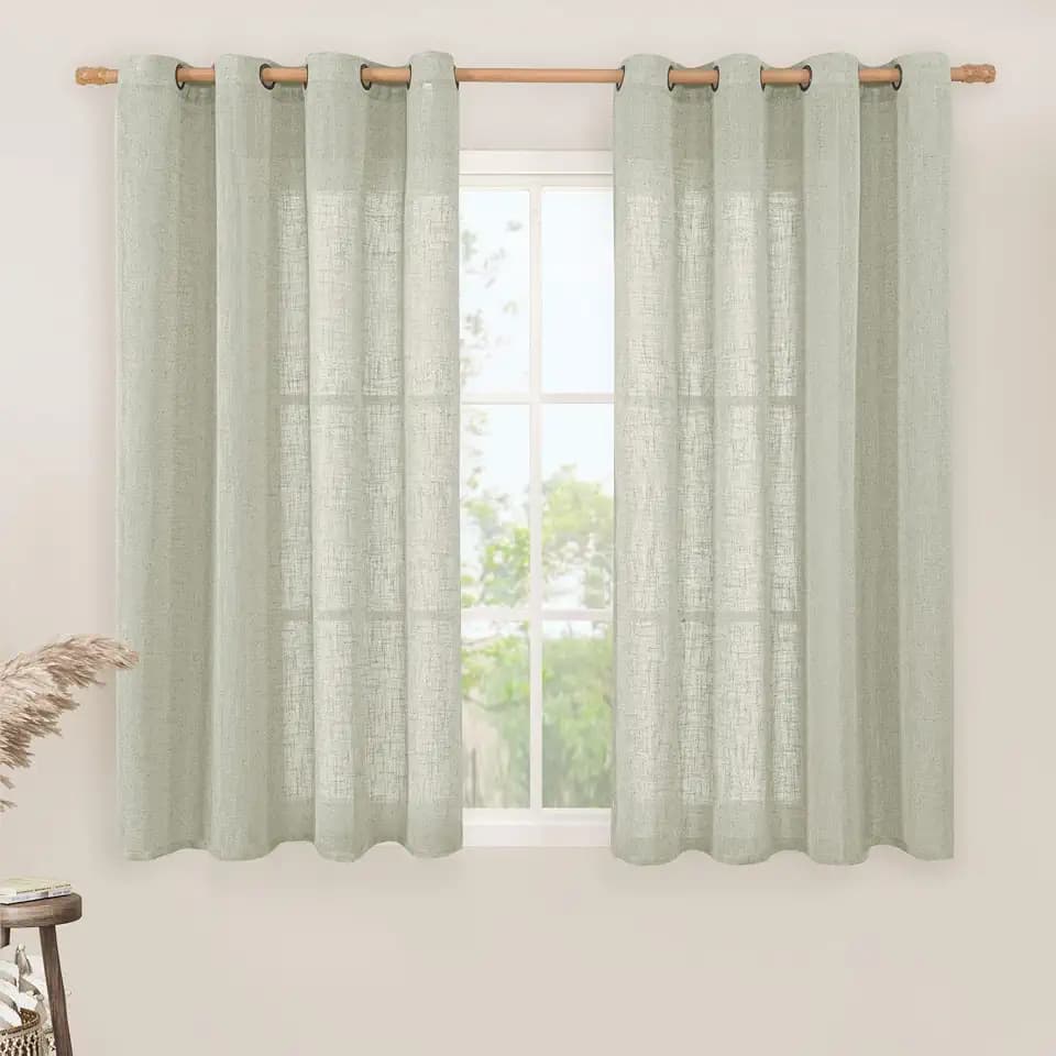 LAMIT Sage Grey Sheer Linen Curtains 54 Inch Length for Bedroom 2 Panels