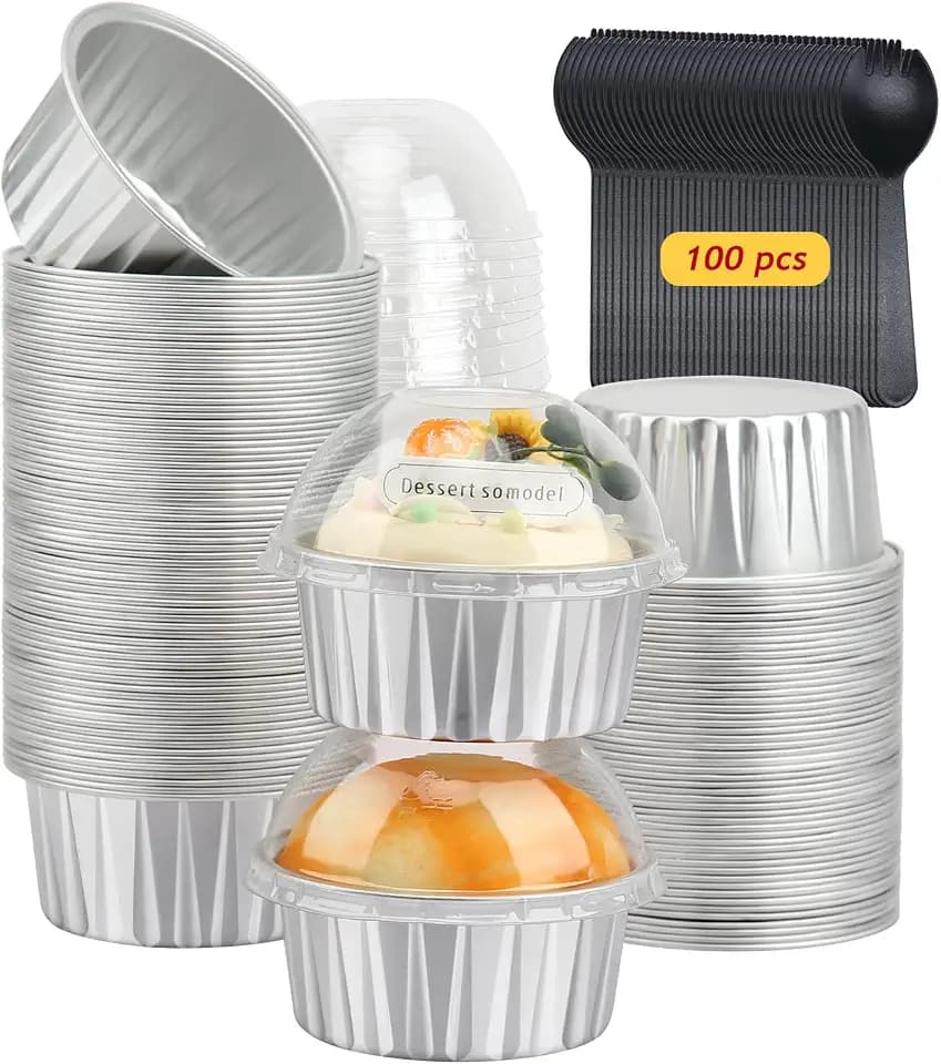 LNYZQUS 5oz Cupcake Tins with Dome Lids 100 Pack, Foil Dot Cake Cups