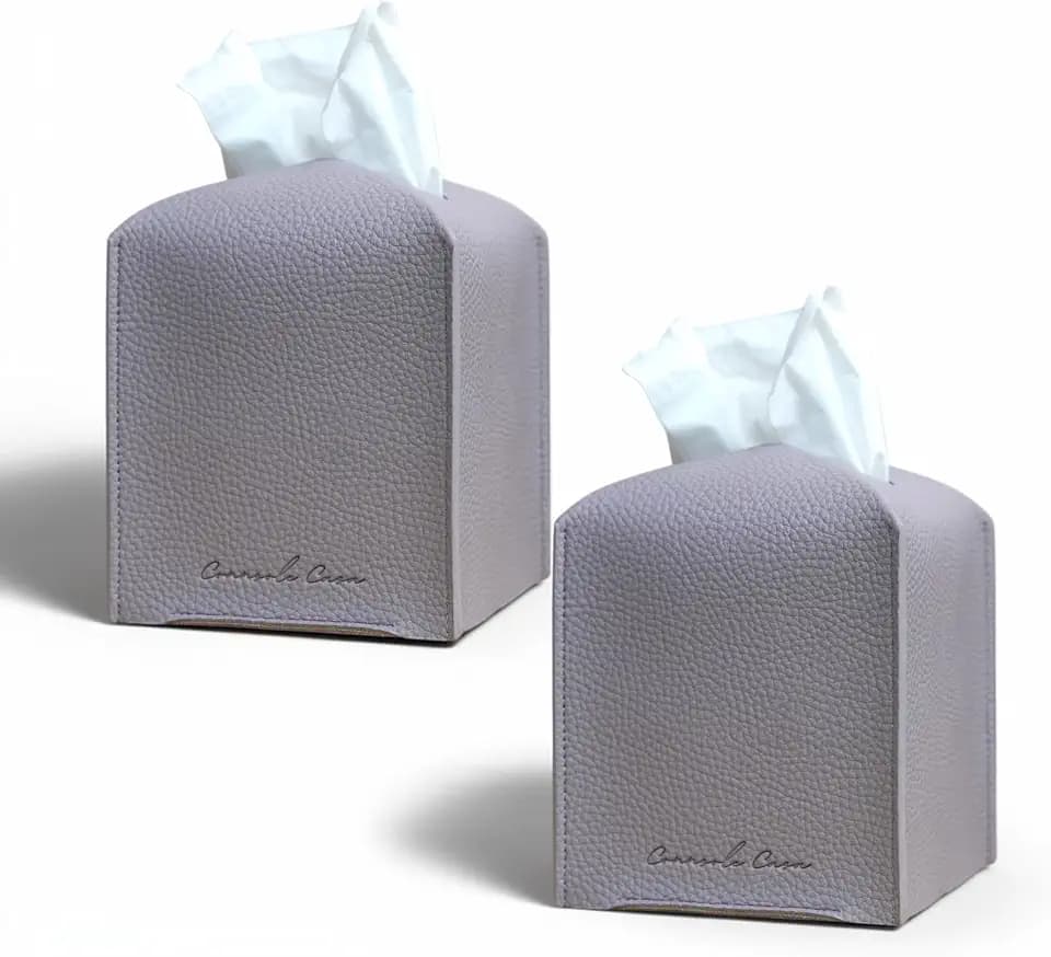 Premium PU Leather Tissue Box Holder - Elegant Hotel-Style Tissue Box Cover for Home, Office & Car Décor, Tissues Cube Organizer for a Natural & Classic Look (Purple Grey 2 Pack)