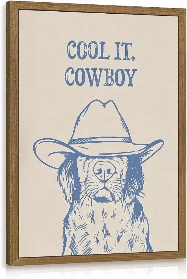 CGXY Minimalist Western Cowboy Dog Rustic Wall Art, Wood Framed 12x16 Inch
