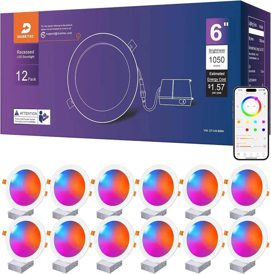 DUSKTEC Smart Recessed Lighting 6 Inch, RGBCW LED Recessed Ceiling Light,