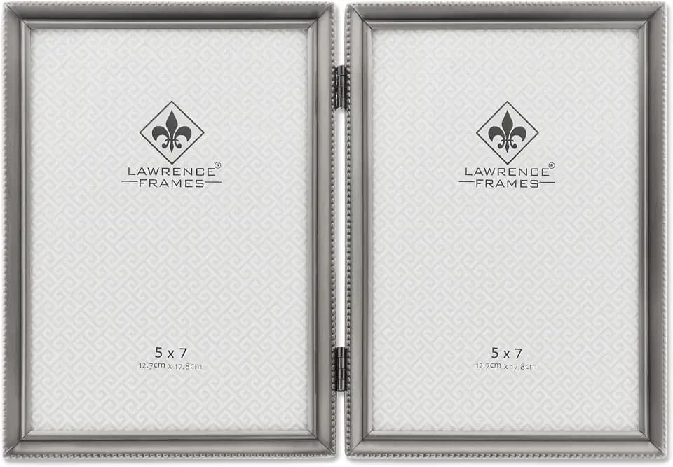 Lawrence Frames Bead Border Design, 5x7 Double, Pewter