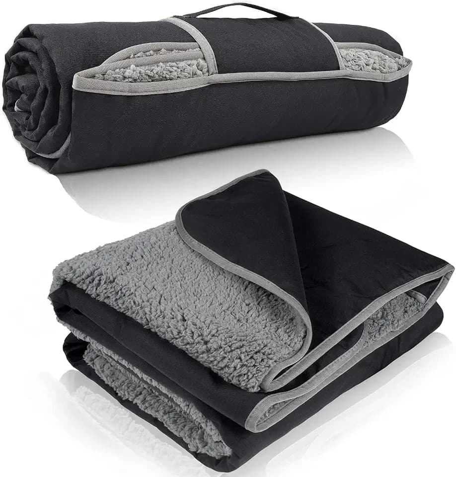 Tirrinia Waterproof Outdoor Blanket with Sherpa Lining, Windproof Foldable