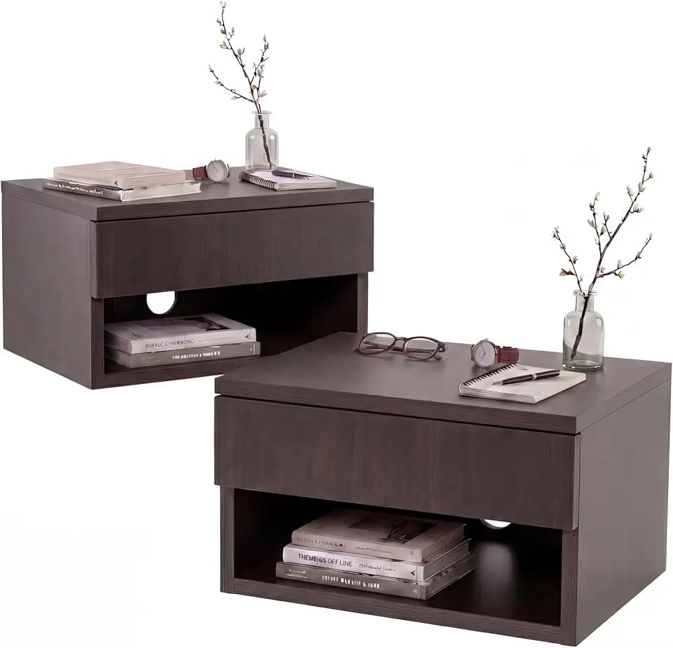 JONATHAN Y Ettore 15.7" Wall Mounted Nightstand, Dark Brown, Set of 2