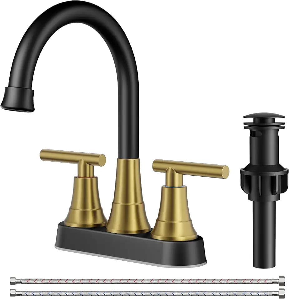 FORIOUS Black and Gold Bathroom Faucets Centerset, 4 in Commercial Faucet