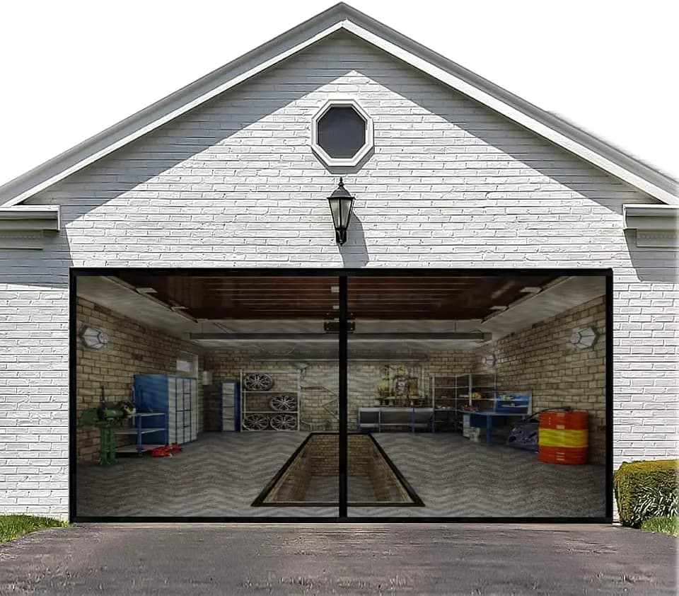 LIAMST Garage Door Screen for 15x7FT,2 Car Garage Doors- Reinforced Fiberglass Door Screen,Stronger High Energy Magnets, Magnetic Screen Door