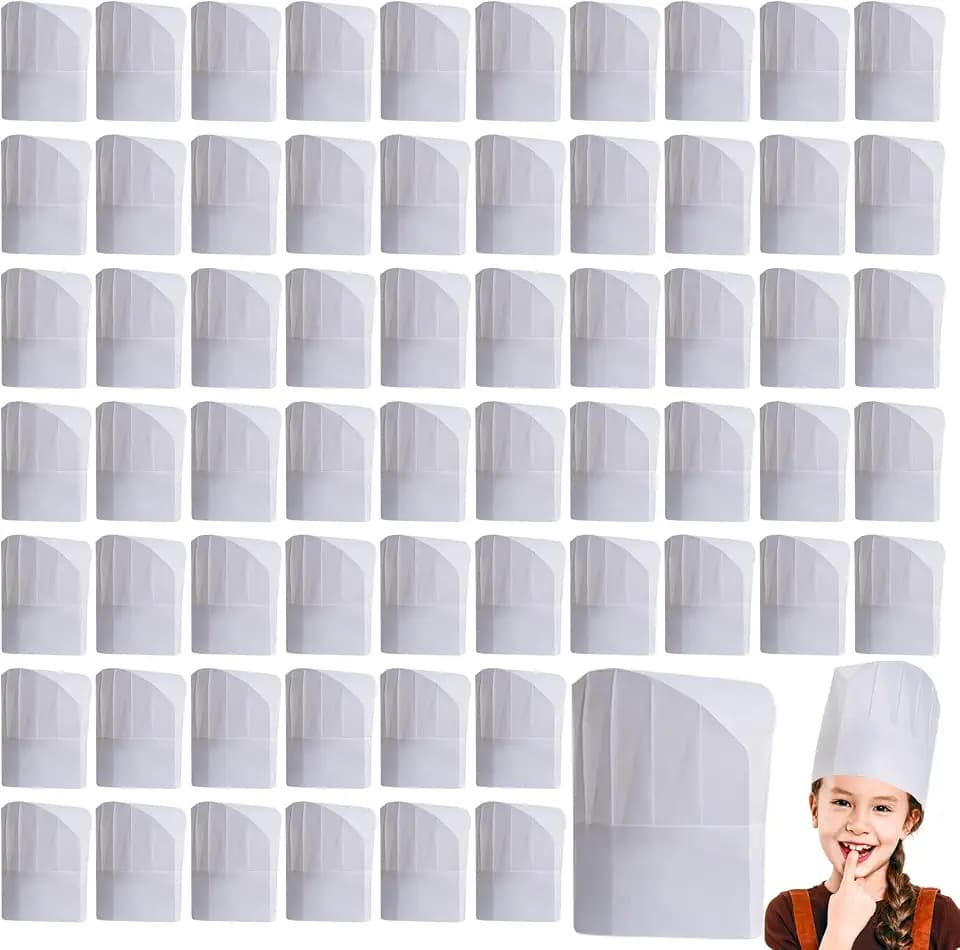 100 Pack Disposable Chef Hats, 8 Inch White Non-Woven Toques for Kids' Cooking, Baking, Parties, Home, School