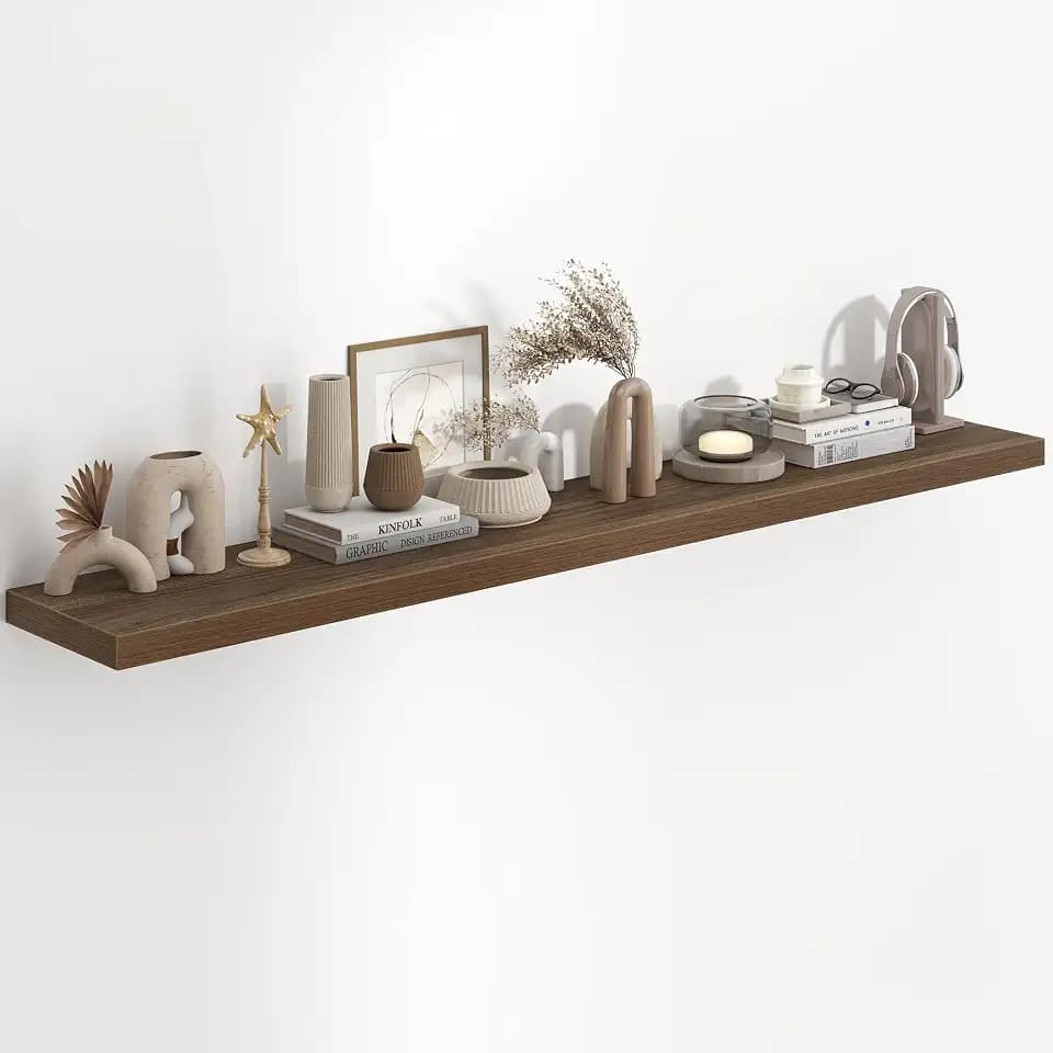 Fun Memories 72 Inch Long Floating Shelves for Wall, 72x9.3 Large Floating Shelf for Bedroom, Kitchen, Bathroom, Wall Mounted Rustic Wood Shelves with Invisible Bracket for Books, Decor, Walnut