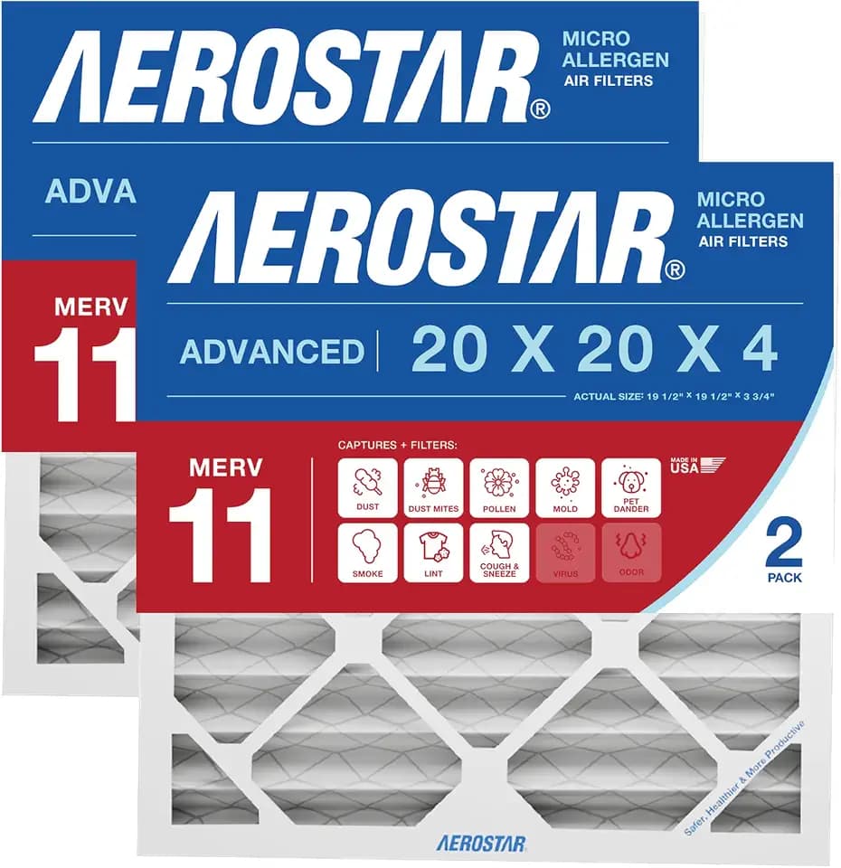 Aerostar Air Filter 20x20x4 MERV 11 AC Filter, HVAC, Furnace Filter, 2 Pack