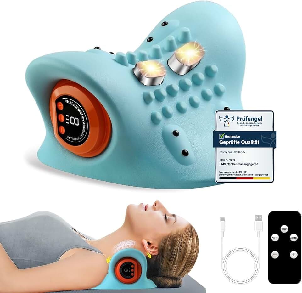 Nackenmassagegerät Elektrisch mit Wärme, 2026 Neu Kabelloses Massager(Blau)