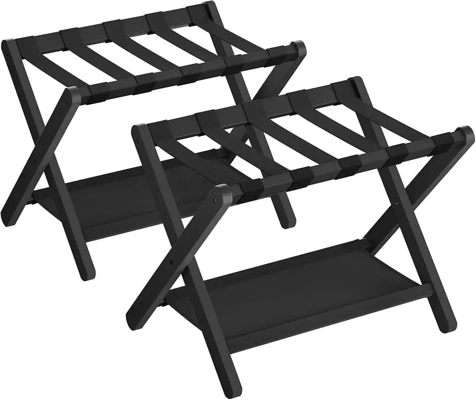 SONGMICS Bamboo Luggage Rack, Folding Suitcase Stand With Storage Shelf