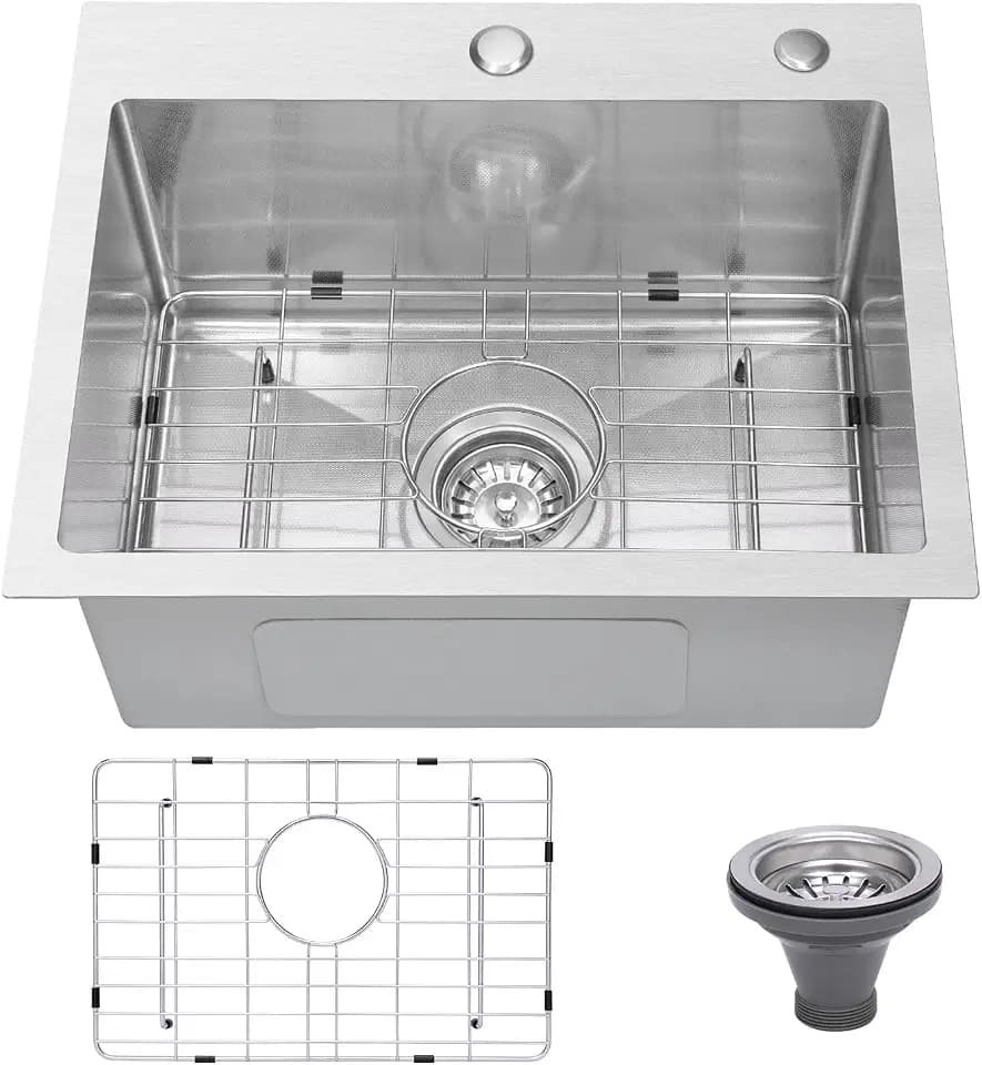 Drop-in Kitchen Sink 20"x16" Single Bowl: 3D Micro-pebble Embossed