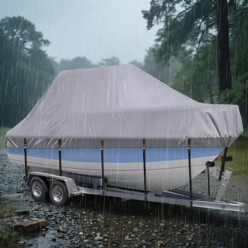 Marine Grade Waterproof Center Console Boat Cover with T Top Roof, Tear Resistant Trailerable Storage Covers, All-Weather Protection T-Top Boat Cover 20-22 ft, Beam Width Up to 106", Gray