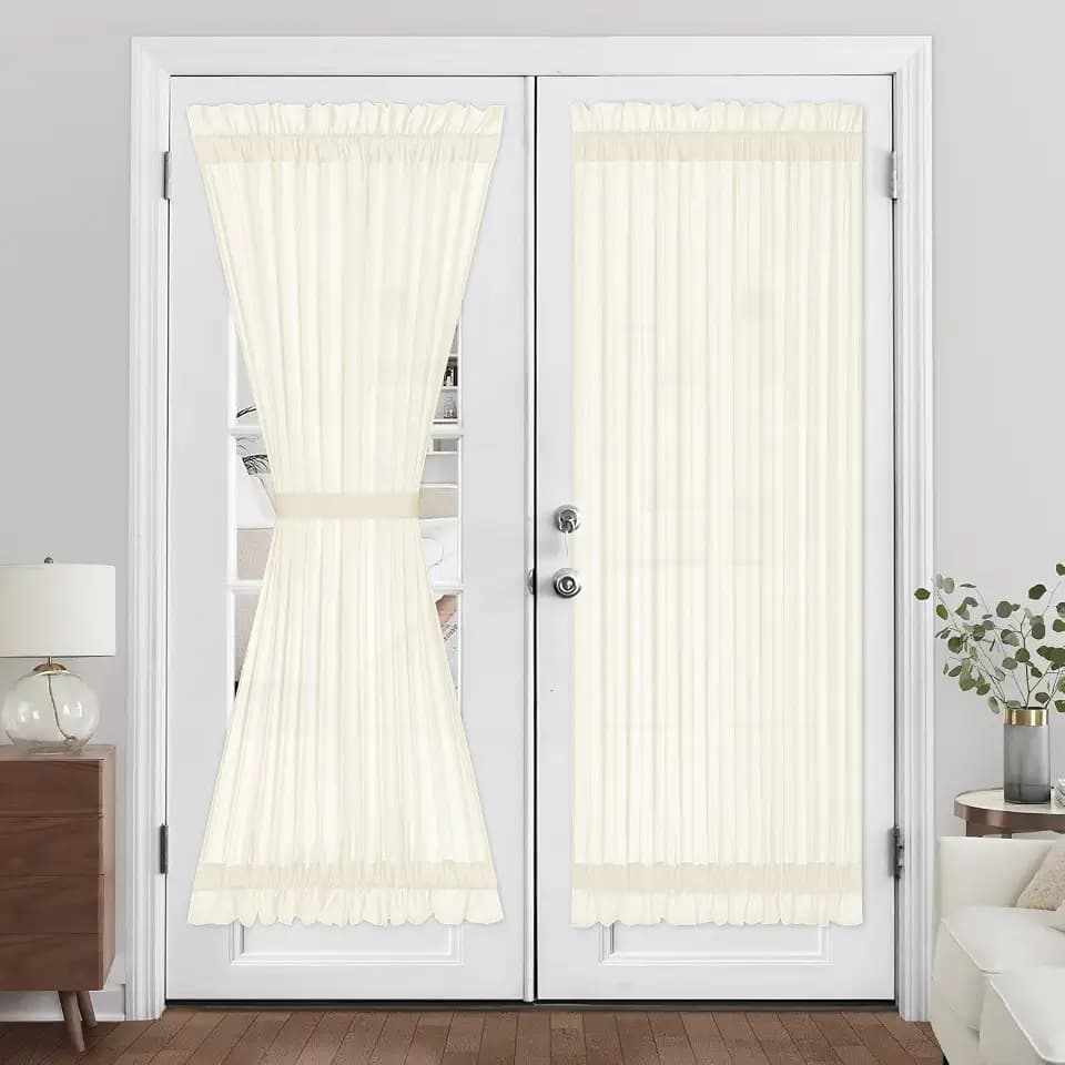 HOMEIDEAS Privacy Sheer Door Curtains for French Door 54x72 Inch Cream Yellow