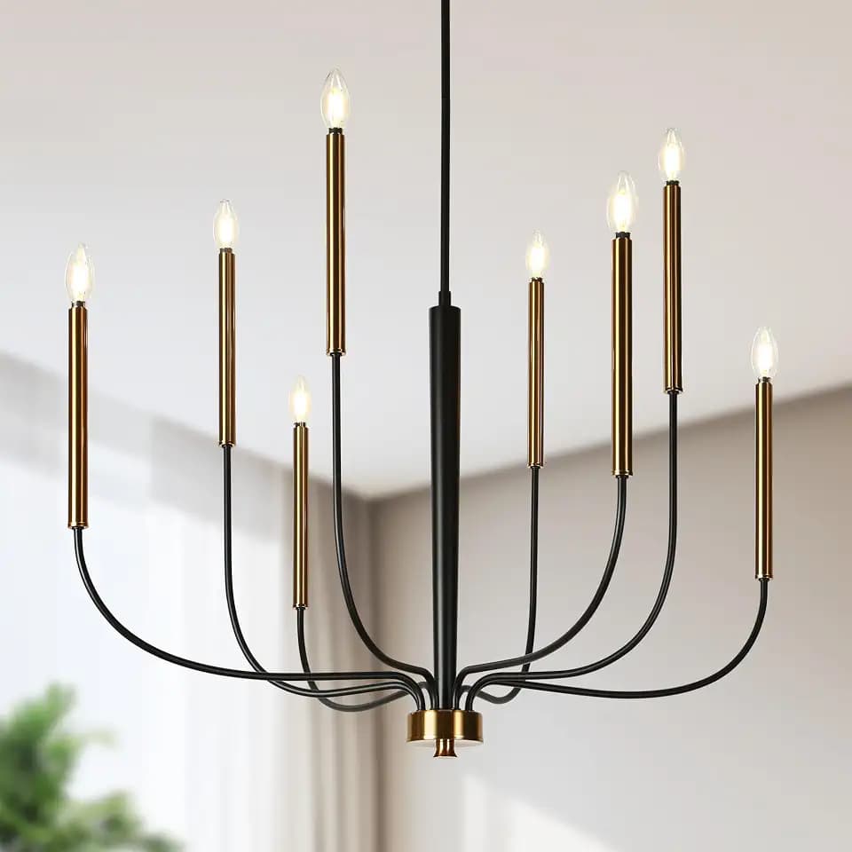 KSANA Black and Gold Chandelier, 37.4'' Large Modern Farmhouse Dining Room Light Fixture Over Table, 8-Light Metal Chandeliers Lights Fixtures for Dining & Living Room, Bedroom, Foyer, Staricase