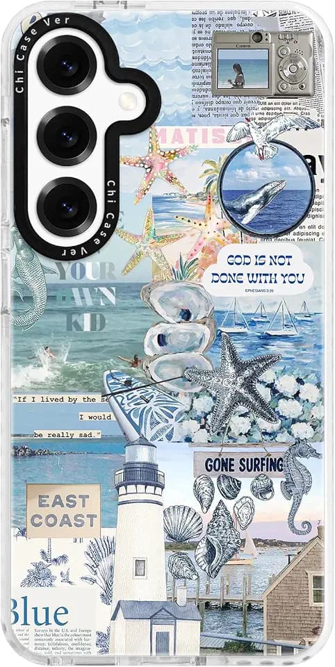 for Samsung Galaxy S23 Case, Coastal Inspiration Collage with Lighthouse & Mermaid, Military-Grade Drop Protection, Cute TPU Protective Cover with Camera Protection for Women & Girls
