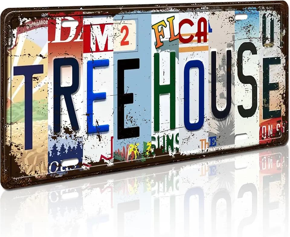 Tree House Metal Tin Sign, Wall Art Plaque, 6x12 Inch