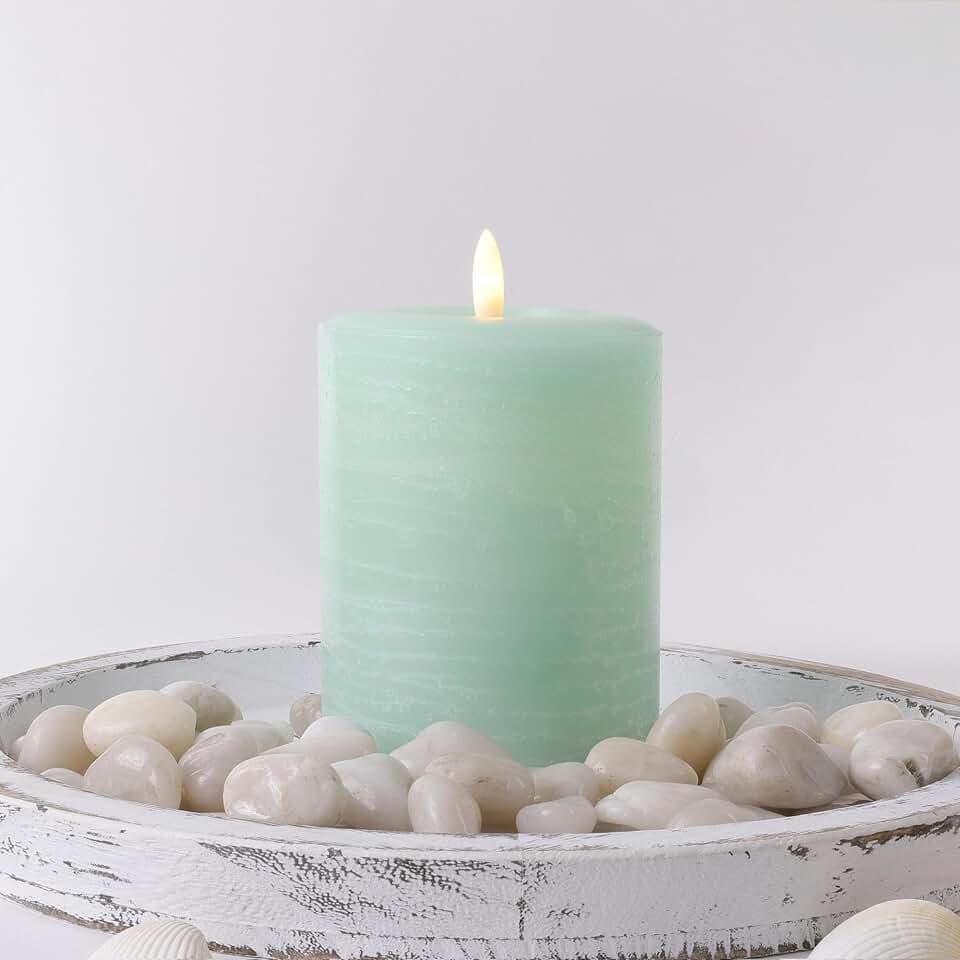 LumiPur Signature Coastal Collection Natural Glow Flickering Flameless LED Wax Pillar Candle (3.5" x 5", Sea Foam Green)