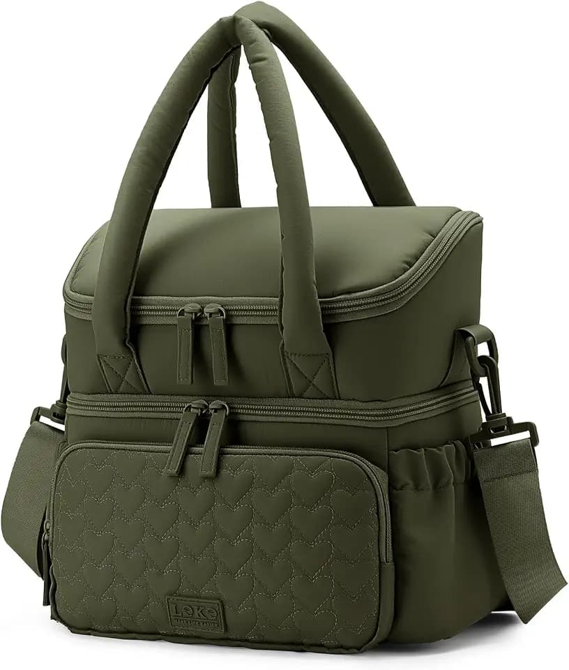 Double Deck Lunch Bag for Women, Green-M