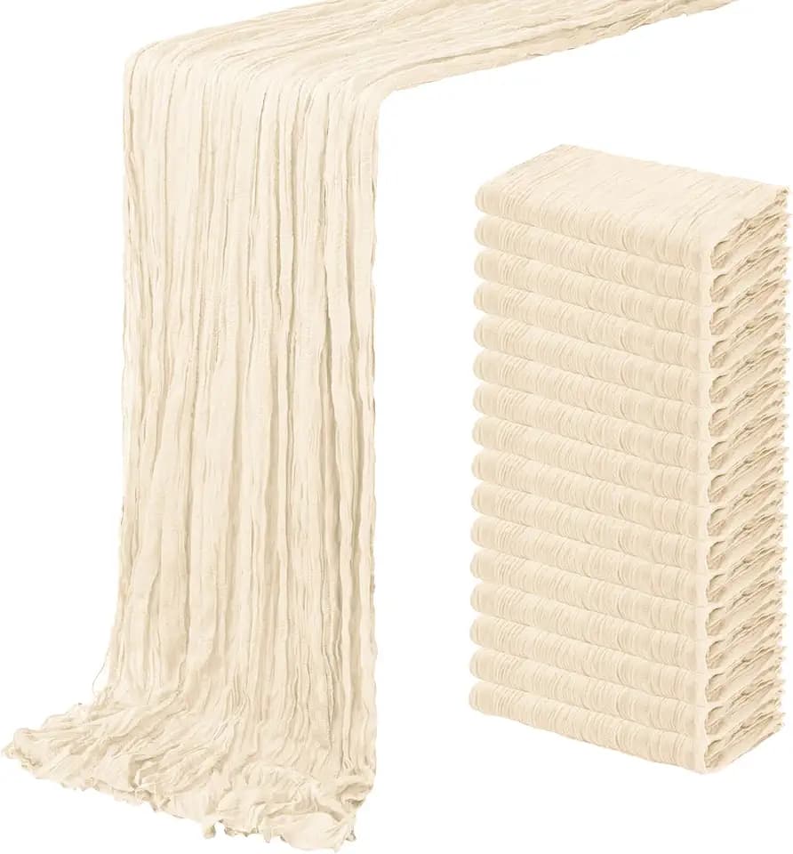 16 Pack Ivory Cheesecloth Table Runner 20 x 120 inch Gauze Table Runners 10 FT Long,Semi Sheer Cheese Cloth Fabric Table Runner Bulk for Wedding,Party,Baby Shower,Bridal Shower Decoration