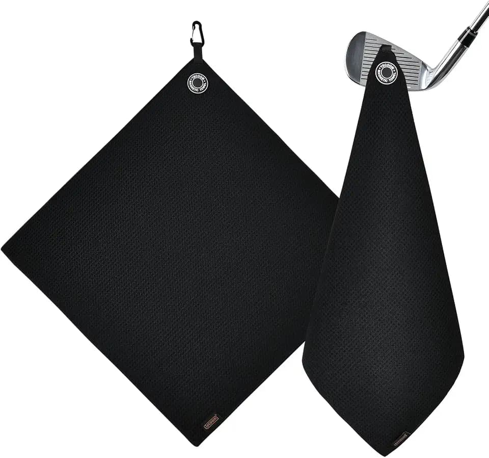 Tecoom Magnetic Golf Towel 18"x18", Premium Ultra Absorbent Waffle Microfiber Golf Towel with Strong Magnet for Bags, Carts & Clubs, Portable Cleaning Gear Gift for Men Women, Black