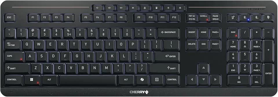 CHERRY Stream Keyboard Ultimate, Kabellose Multi-Device-Tastatur für bis zu 4 Geräte, US-Layout (QWERTY), Bluetooth, 2,4 GHz & Kabel, Beleuchtet, Schwarz